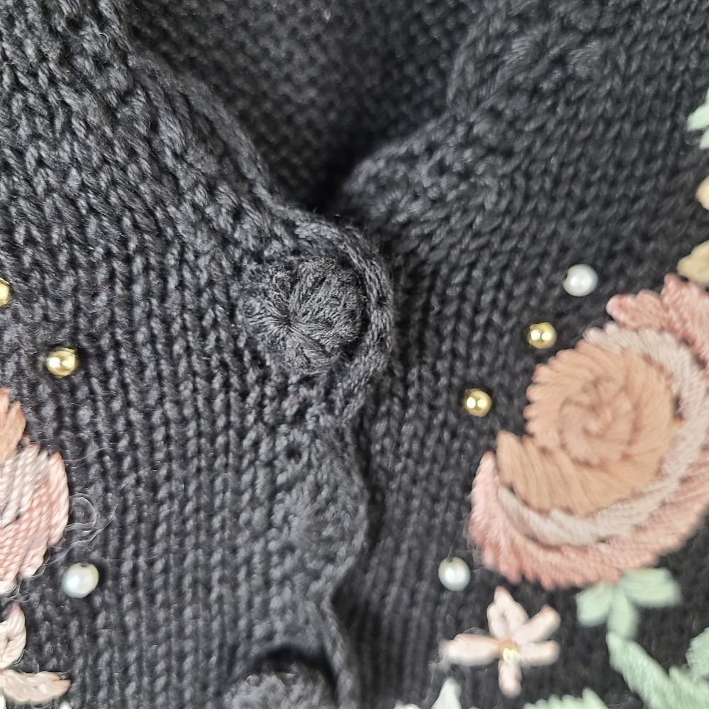 Work In Progress Embroidered Pearl Beaded Vintage Grandma Cardigan Sweater - Picture 7 of 12